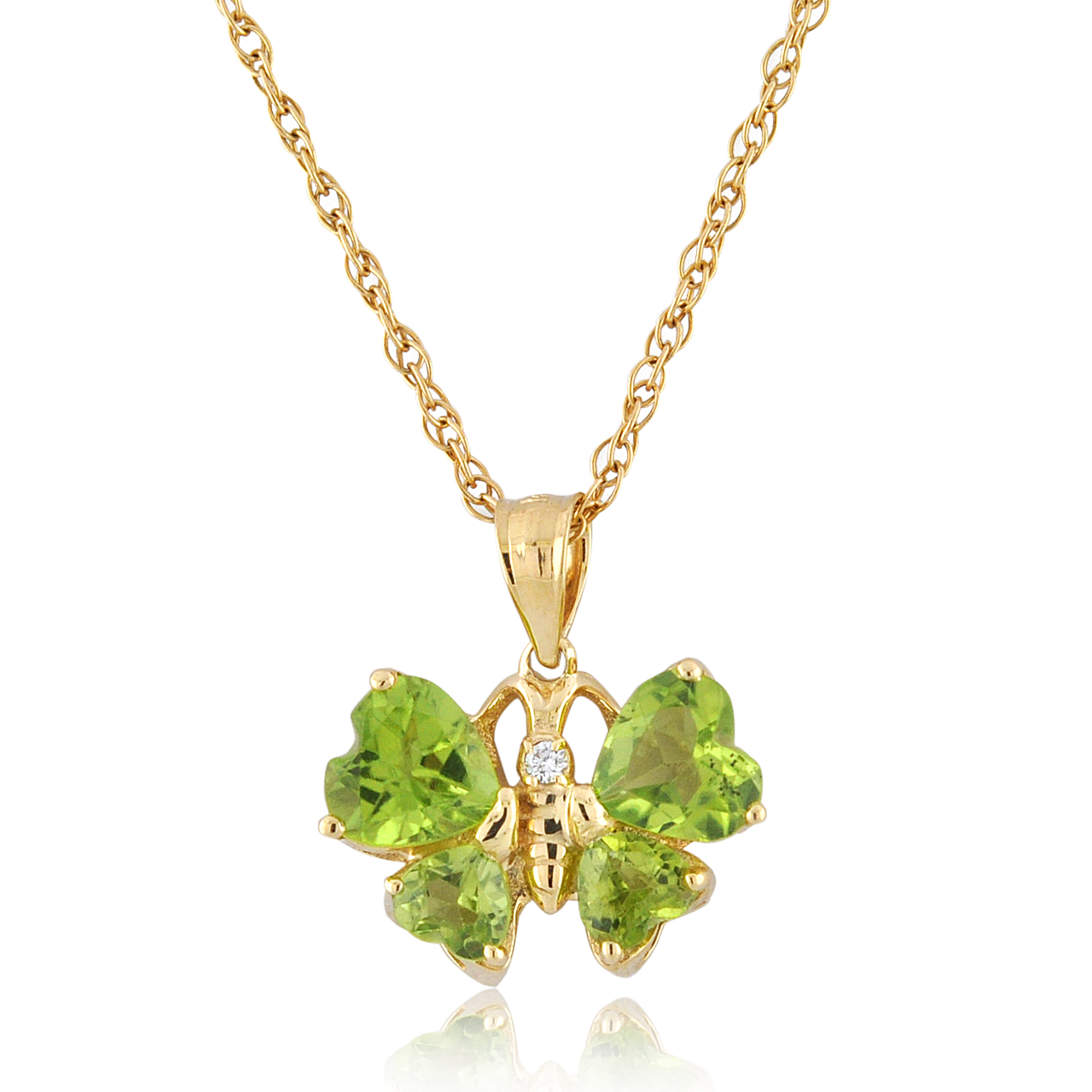 9/10 Carat (ctw) Peridot Butterfly Heart Pendant Necklace in Sterling  Silver with Chain